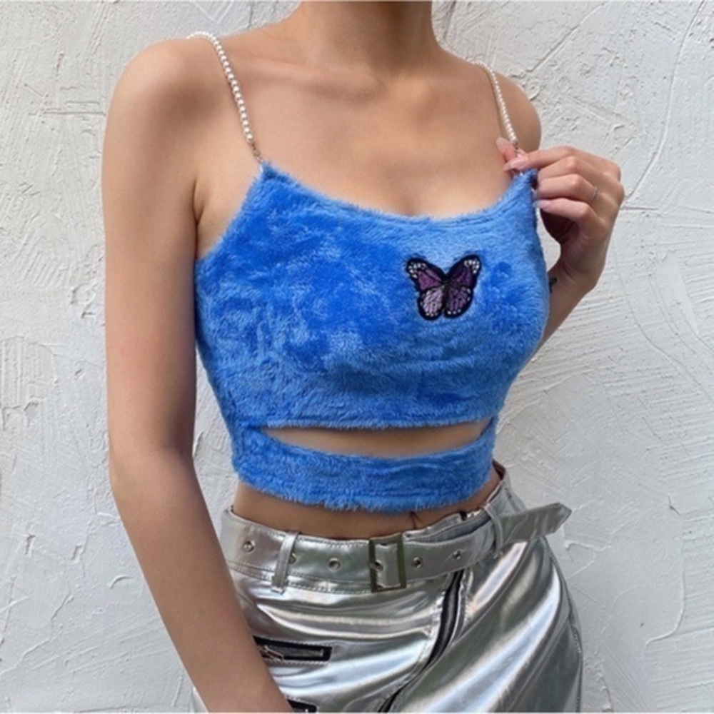 Plush Butterfly Top Faux Pearl Strap ~ New